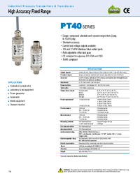 Thumbnail of document Data Sheet - PT40 Series Pressure Transmitter